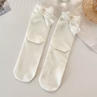 Princess Bowknot Middle Tube Socks – Sweet, Girly Spring/Summer Style - White