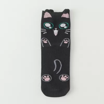 Purr-fect Style: Korean Cartoon Cat Socks - Black