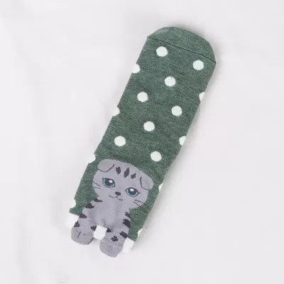 Purr-fect Style: Korean Cartoon Cat Socks - Green white points