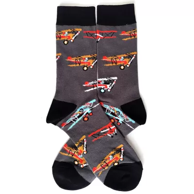 Road Thrills: Vehicle-Inspired Cotton Crew Socks - Gray scooter design
