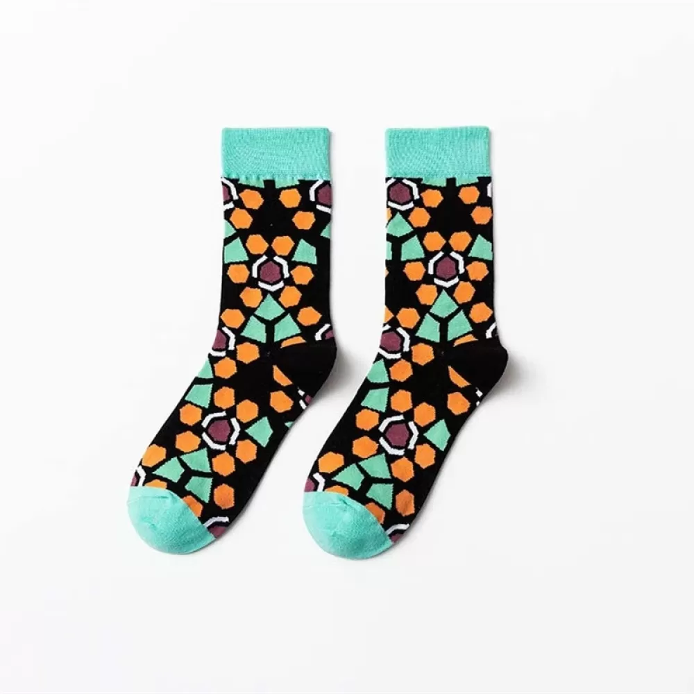 Skyline Sway: Hip-Hop Light Blue Geometry Socks