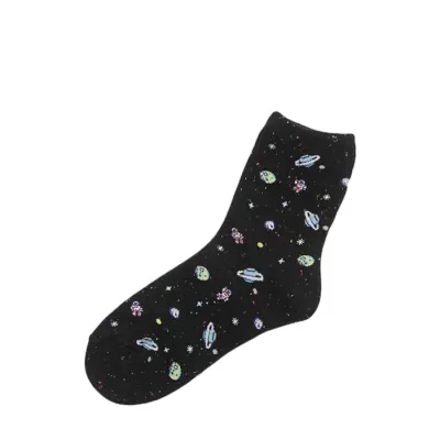 Space Odyssey: Women’s Astronaut & Planet Cotton Socks - Black