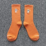 Stellar Embroidered Astronaut Socks – Unisex Cotton Comfort for Couples - Orange