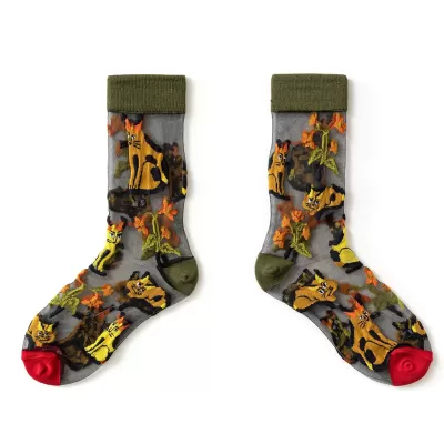 Summer Crystal Silk Tulle Socks – Retro Mesh with Floral & Animal Designs - Cool sheer design 10