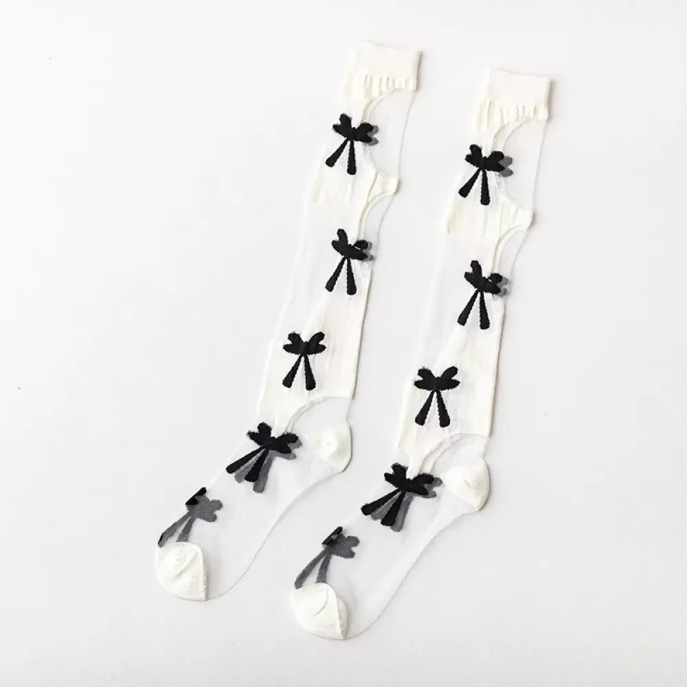 Summer Whimsy: Lolita Fashion Butterfly Silk Calf Socks for Women - White design 4