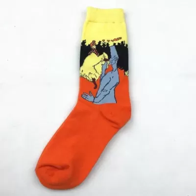 Sunset Hues: Van Gogh-Inspired Socks - Orange-Yellow