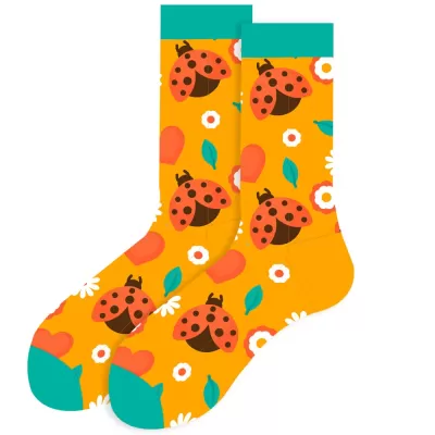 Sunshine Yellow Ladybug Cotton Socks