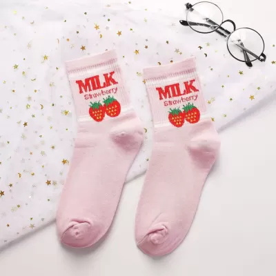 Sweet Sips: Kawaii Fruit Milk Ankle Socks for a Lovely Look - Strawberry Pink