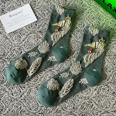 Botanical Elegance: Korean Cotton Floral Retro Socks for Women - Korean Socks design 3