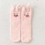 Cozy 3D Rabbit Ears Fuzzy Slipper Socks – Winter Warmth & Comfort - Pink