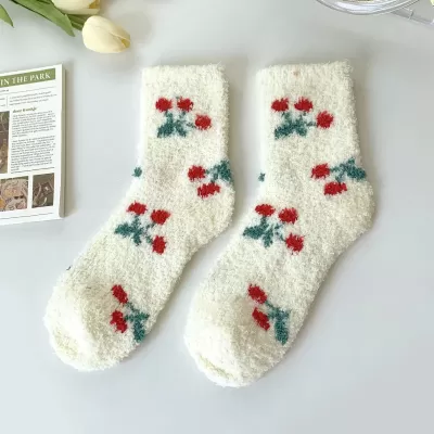 Cozy Coral Fleece Japanese Kawaii Socks – Perfect for Autumn/Winter Warmth - Red