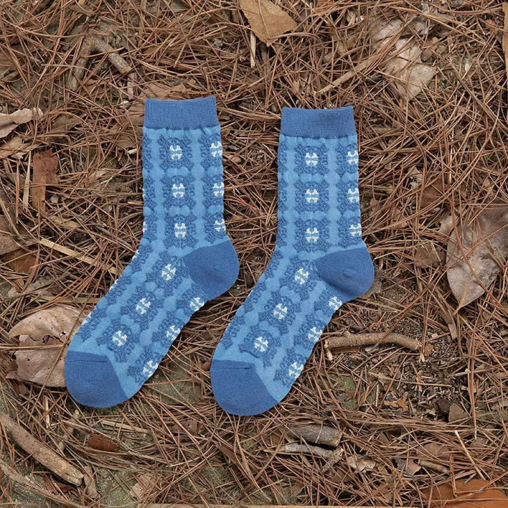 Elegant Vintage Blue Ethnic Embroidered Socks – Japanese Harajuku Style - Kawaii design 4