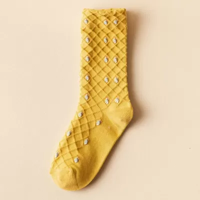 Floral Elegance: Korean Cotton Vintage Harajuku Crew Socks - Yellow