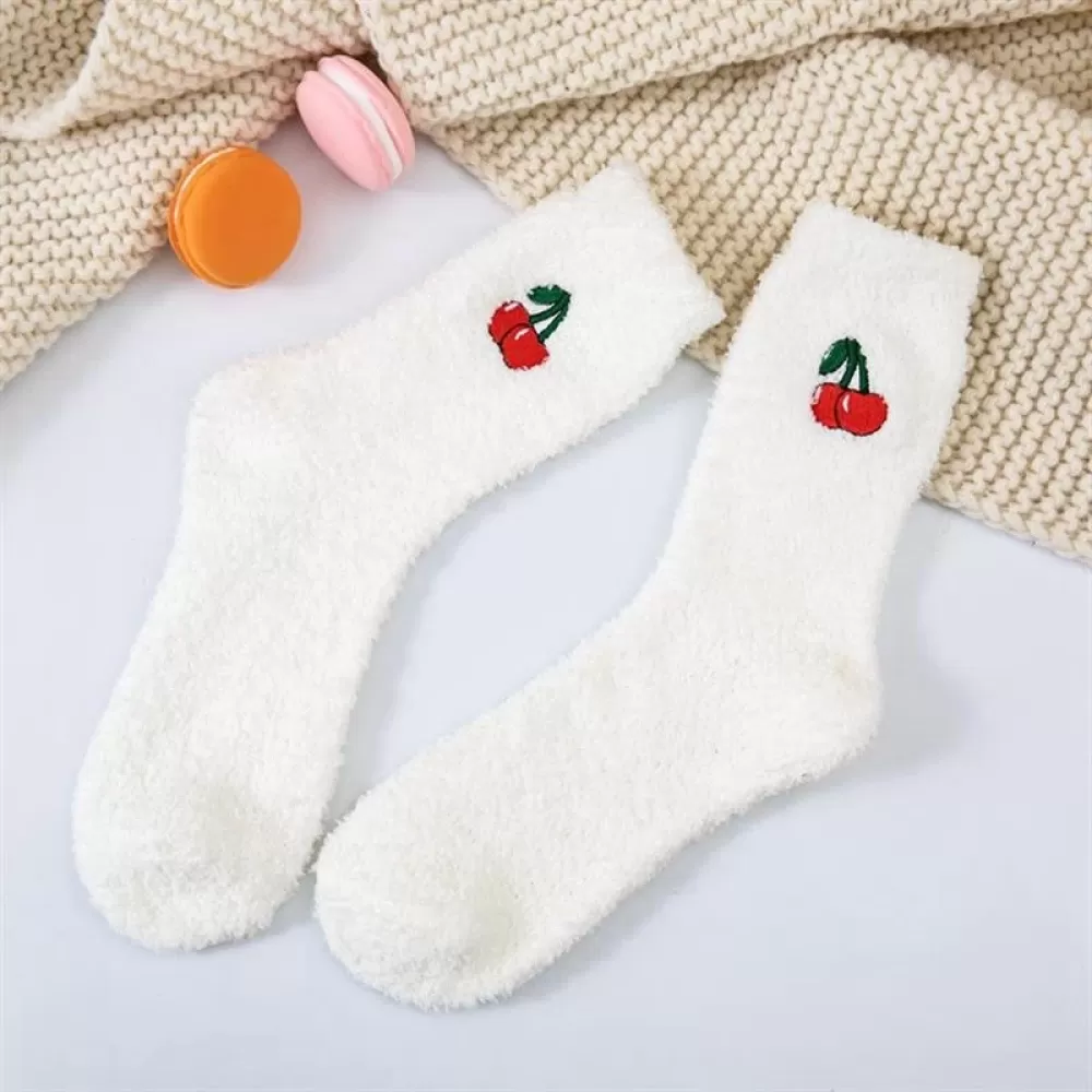 Fruit Fiesta: Kawaii Plush Socks - Avocado & Friends White