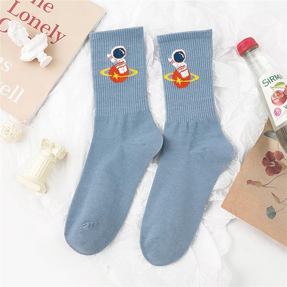 Harajuku-Inspired Astronaut Space Crew Socks – Chic Soft Cotton Art Socks - Blue