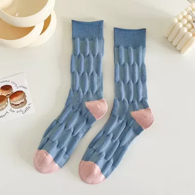 Harajuku-Inspired Women’s Cotton Casual Socks – Soft & Breathable for Autumn/Winter - Blue