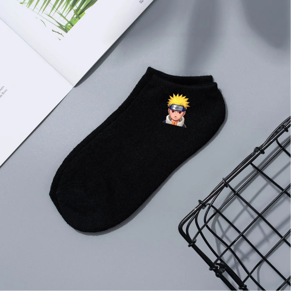 Konoha Crew: Naruto Cartoon Short Boat Socks - Black Naruto design 8