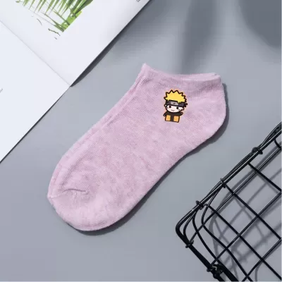 Konoha Crew: Naruto Cartoon Short Boat Socks - Pink Naruto design 6