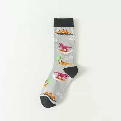 Mesozoic Magic: Dinosaur Dawn Socks - Light Gray