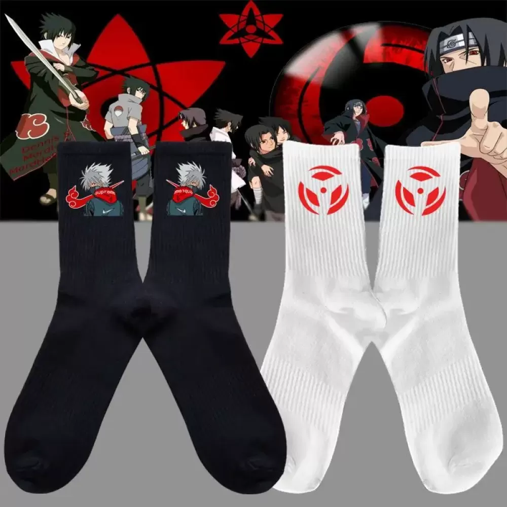Ninja Warmth: Naruto Autumn Winter Kawaii Stockings Socks - Black-White Anime design 5