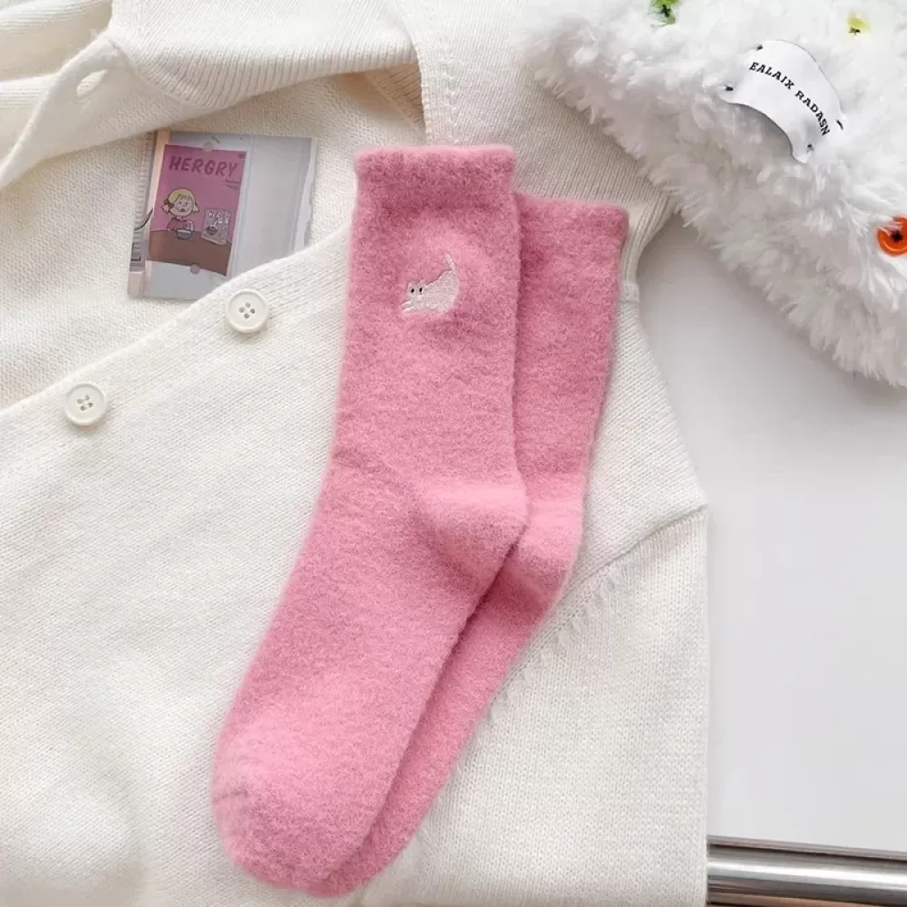 Purr-fect Warmth: Women’s Cute Cat Mink Fleece Super Soft Socks - Pink