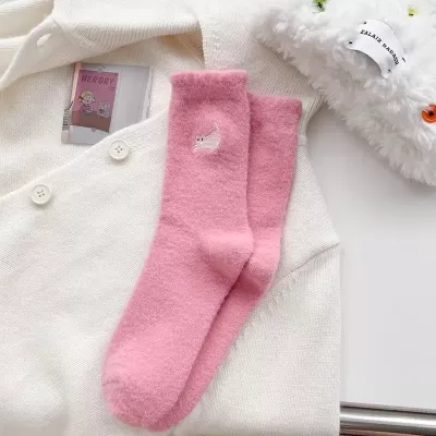Purr-fect Warmth: Women’s Cute Cat Mink Fleece Super Soft Socks - Pink