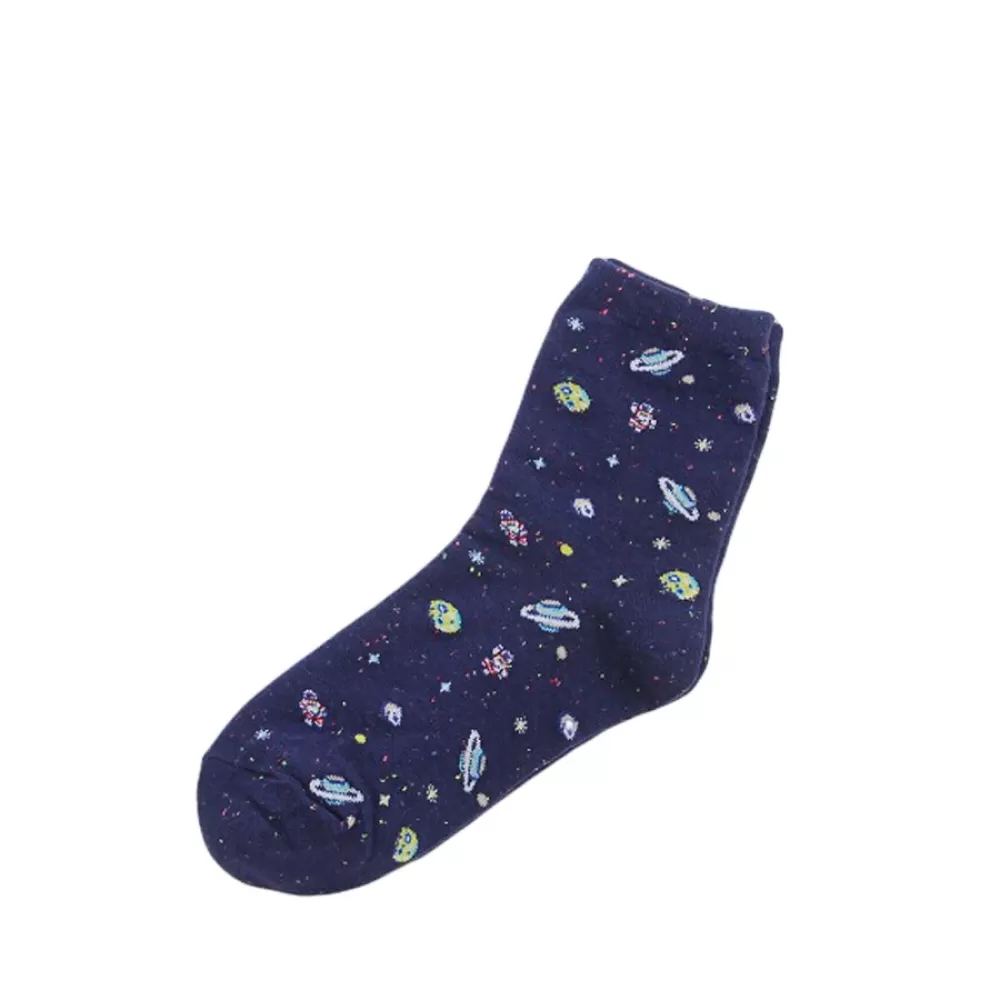 Space Odyssey: Women’s Astronaut & Planet Cotton Socks - Blue