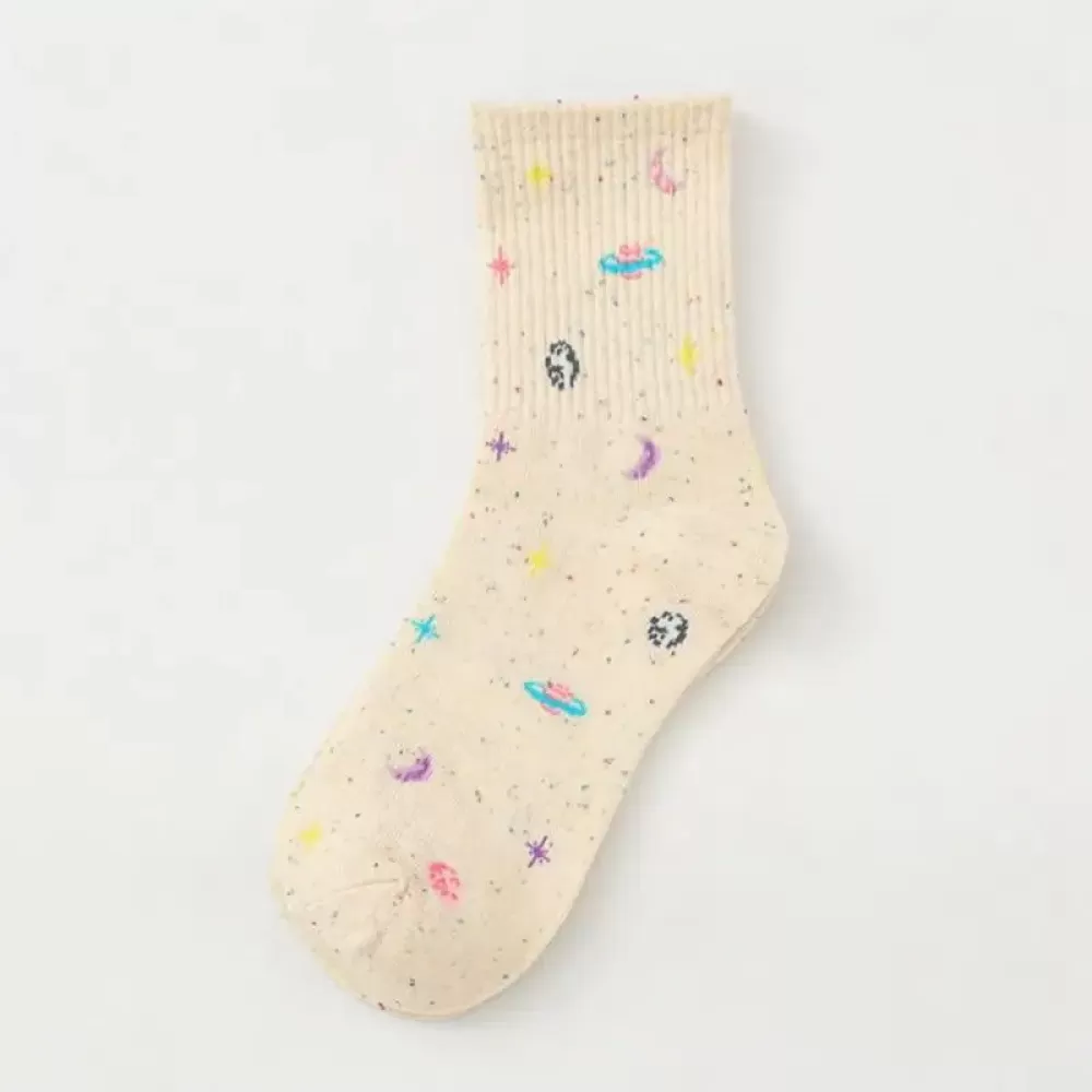 Stellar Style: Womens Space Cartoon Socks - Yellow