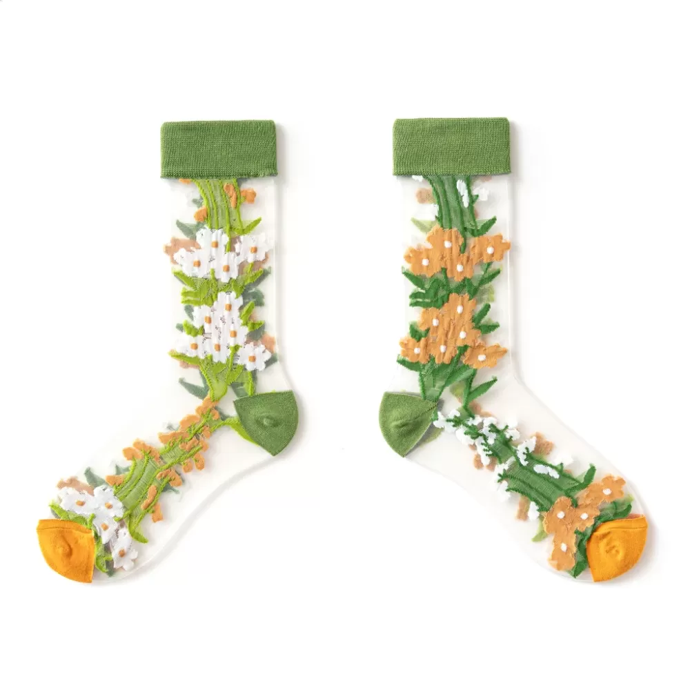 Summer Crystal Silk Tulle Socks – Retro Mesh with Floral & Animal Designs - Cool sheer design 13