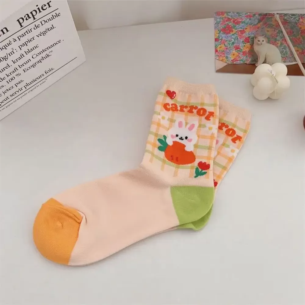 Sweet Japanese Lolita Rabbit Socks – Kawaii Spring Autumn Delight - Orange