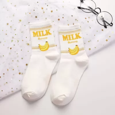 Sweet Sips: Kawaii Fruit Milk Ankle Socks for a Lovely Look - Banana White