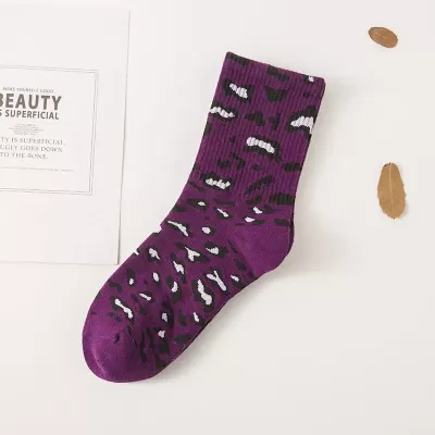 Trendy Leopard Print Socks – 8 Colors, Korean Fashion Statement - Purple