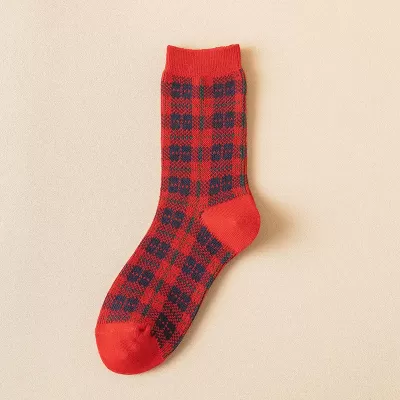 Trendy Year Red Tube Socks – Warm Autumn Winter Retro Long Socks for Women - Design 2