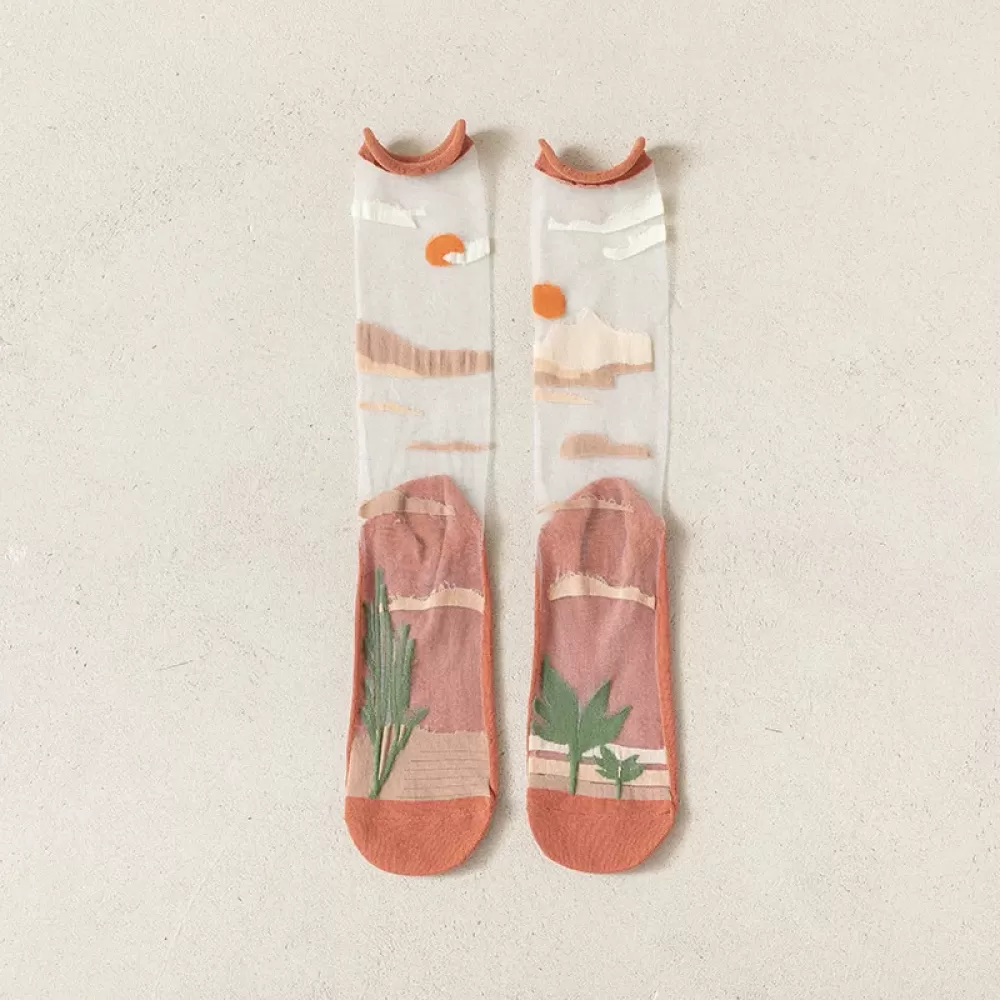 Ultra-Thin Crystal Silk Socks – Harajuku Floral Retro, Summer Chic - Sheer kawaii design 3