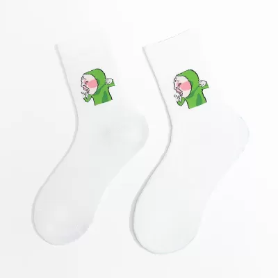 Urban Charm: Colorful Symbol-Adorned Harajuku Long Socks for Women - White emoji design 1