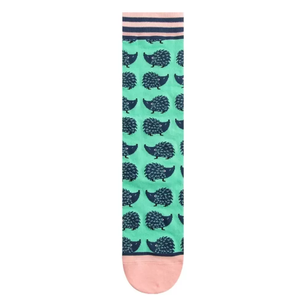 Vibrant Plant & Animal Cotton Socks - Green Hedgehog