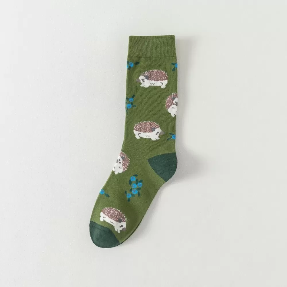 Adorable Harajuku Hedgehog Socks – Kawaii Quality Cartoon Design - Green