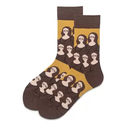Artistic Literary Tide Socks – Abstract Face Design, Unisex Fashion - Brown