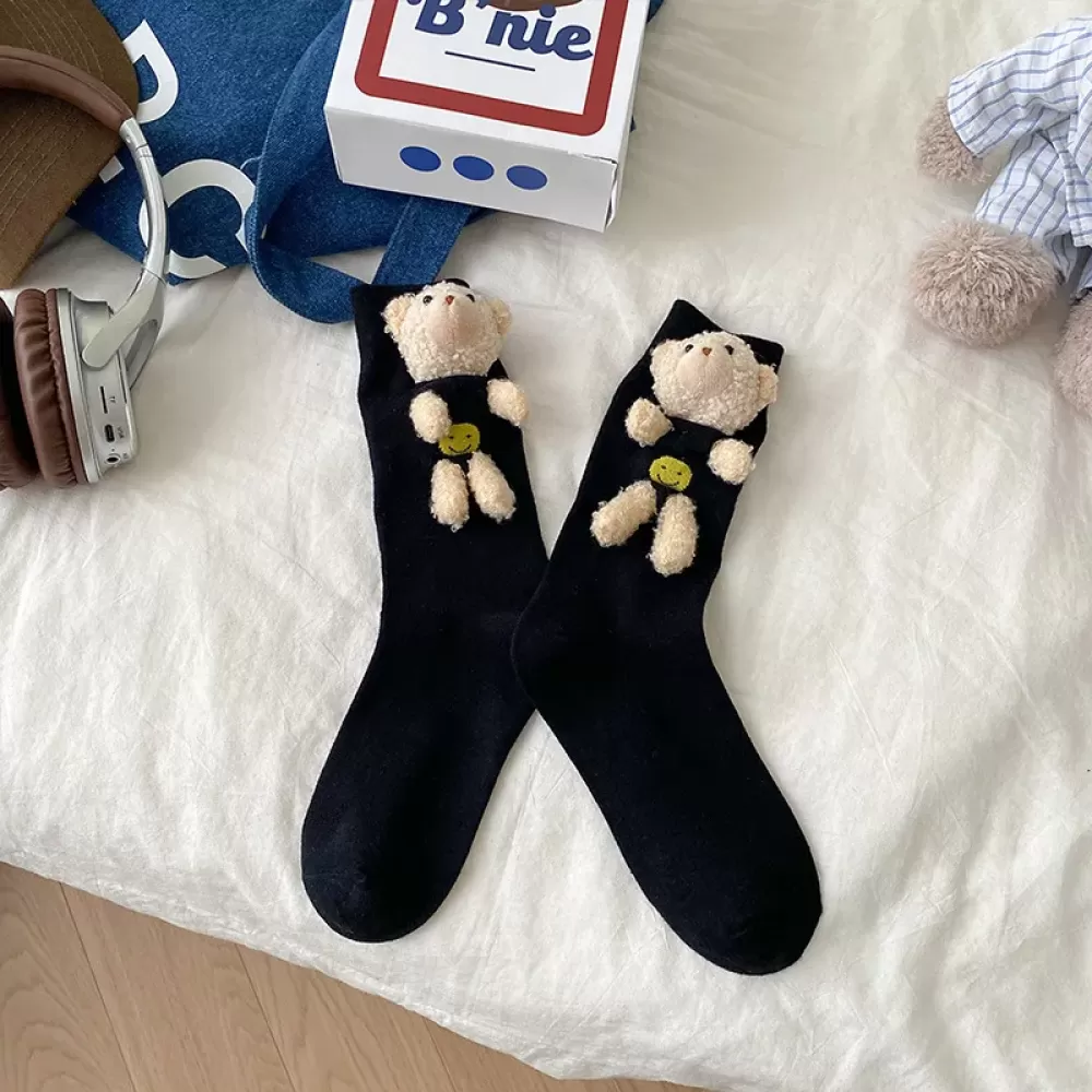 Bear 3D Doll Socks - Black