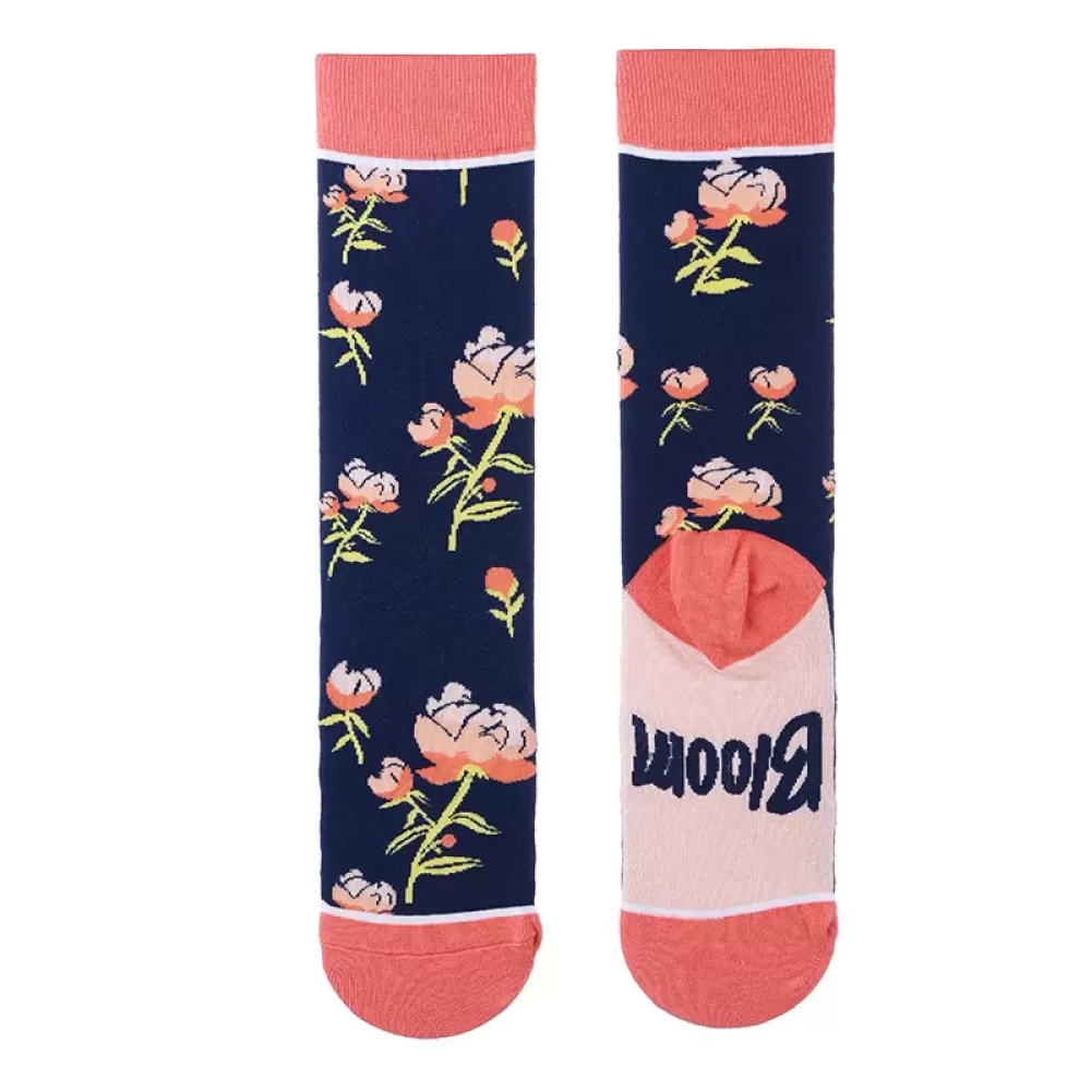 Black-Pink Flowered Socks