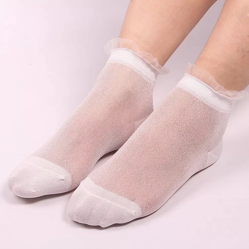 Charming Lace Ruffle Fishnet Ankle Socks – Sheer Elegance & Comfort - Sheer design 7