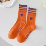 Chic Striped Love Heart Long Socks – Winter Cycling Cotton Warmers in Korean Kawaii Style - Burnt Orange