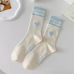 Chic Striped Love Heart Long Socks – Winter Cycling Cotton Warmers in Korean Kawaii Style - White