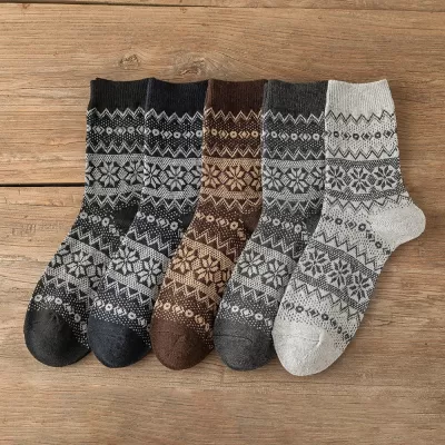 Cozy Comfort: Retro-Style Thick Warm Wool Socks 5-Pair Set - Cozy cool design 6