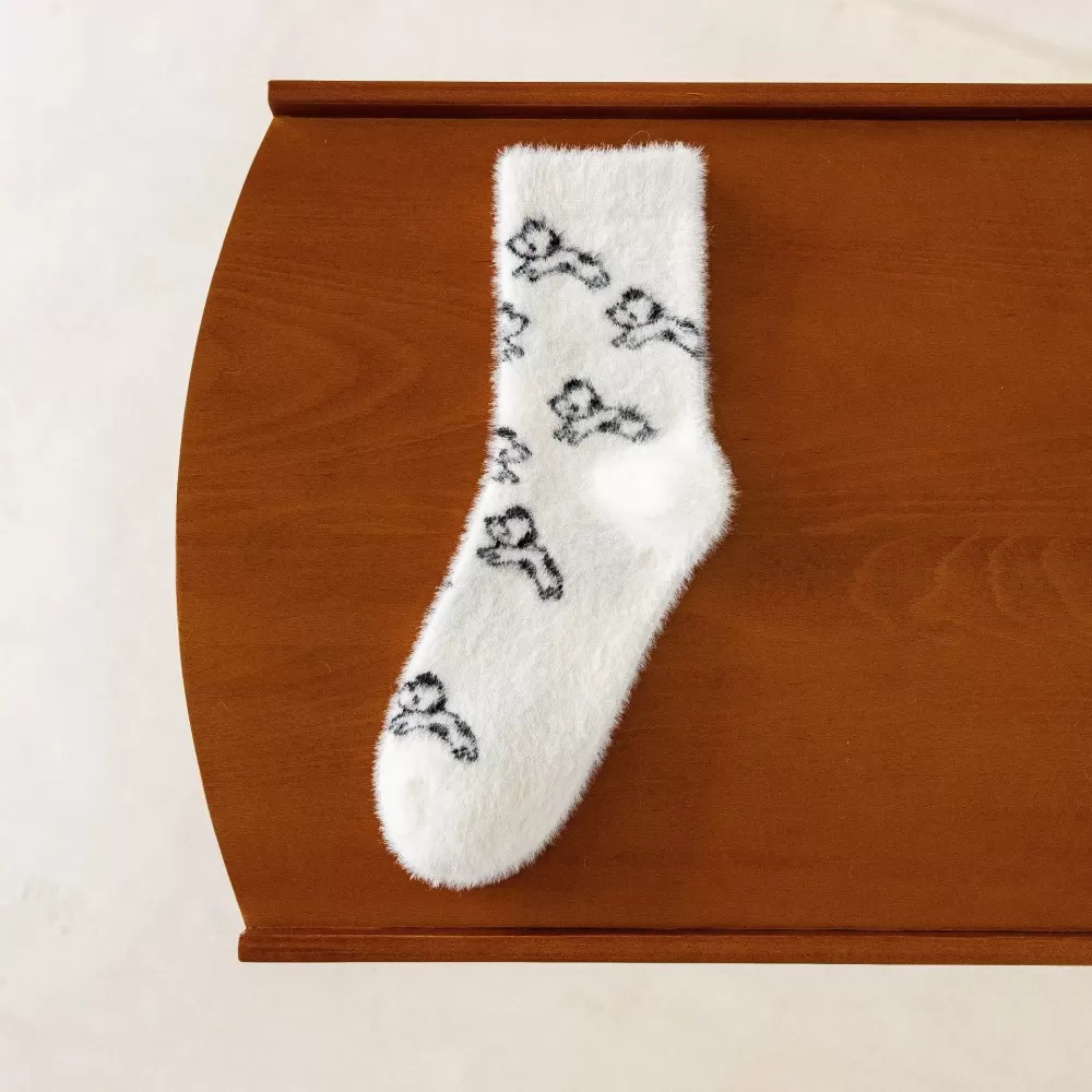 Cozy Mink Velvet Alpaca Printed Socks – Autumn/Winter Comfort - Fuzzy kawaii design 5