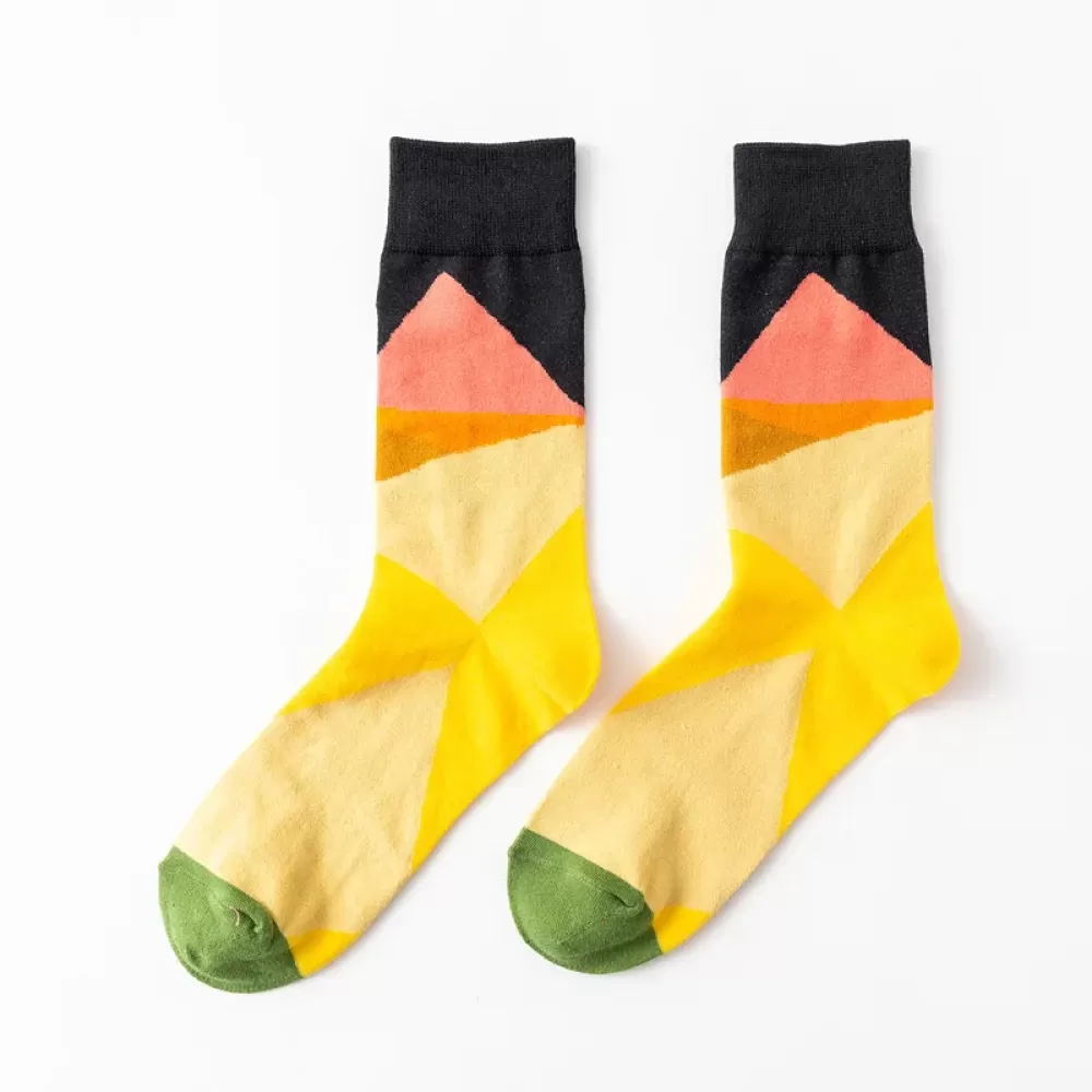 Desert Bloom: Whimsical Cactus Cartoon Socks - Black multicolored design