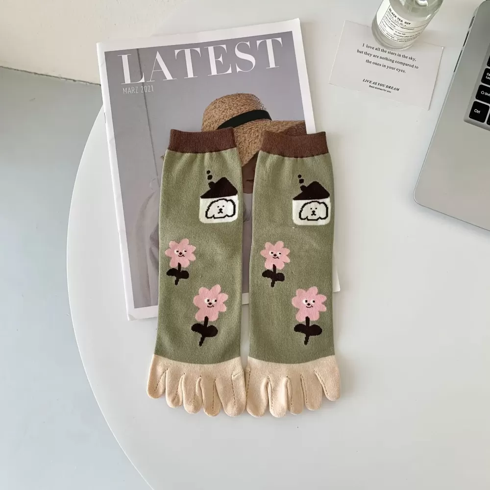 Diamond Stripe Jacquard Five-Toe Cotton Socks – Comfort and Style - Cozy design 6