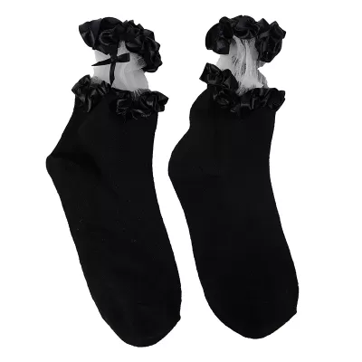 Elegant Lace Bowknot Y2K Lolita Mid-Calf Socks – Chic & Breathable - Black