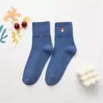 Embroidered Cartoon Mushroom Pattern Socks – Unisex Hipster Fashion - Blue