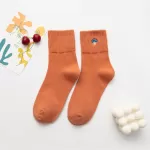 Embroidered Cartoon Mushroom Pattern Socks – Unisex Hipster Fashion - Orange